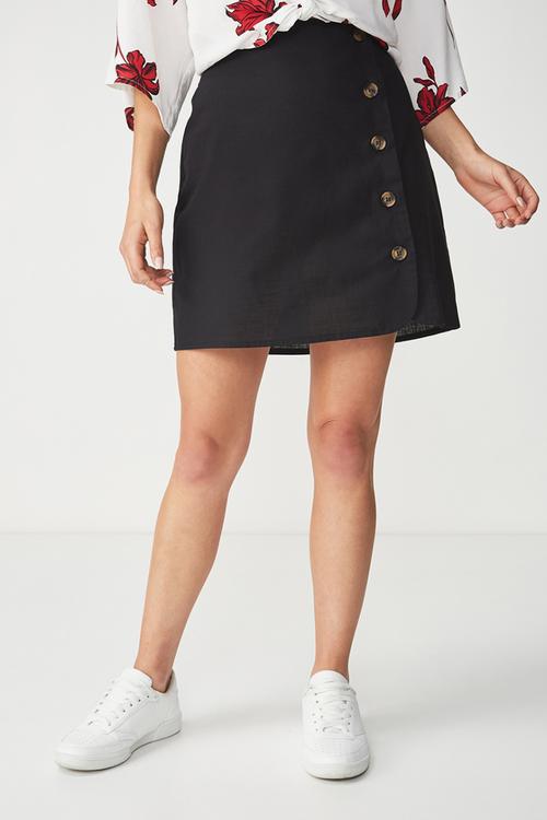 Woven mini military skirt - black