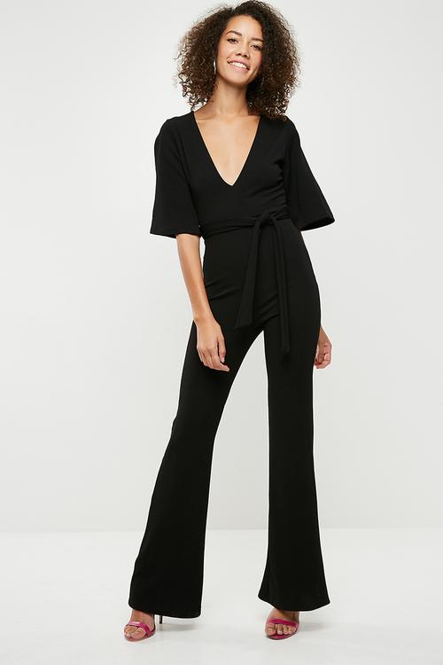 Plunge kimono sleeve jumpsuit - black 