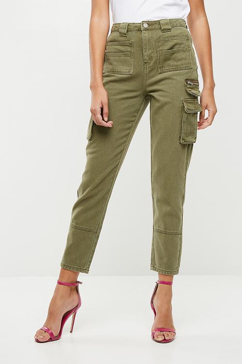 Denim utility cargo pants - green 