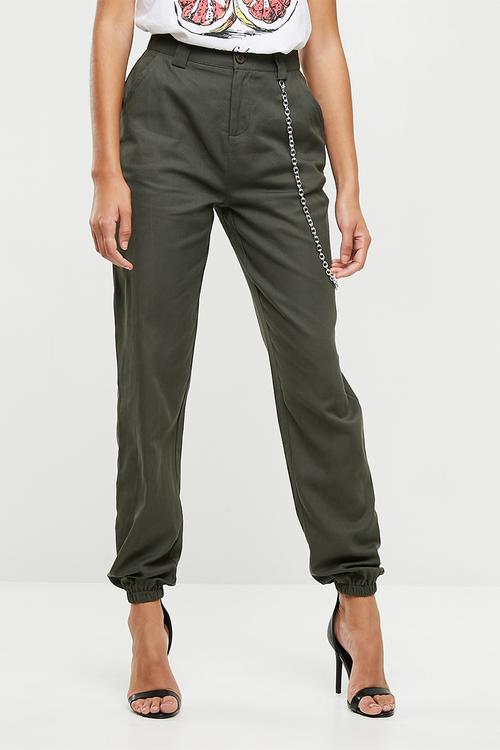 Chain detail cargo trousers - green 