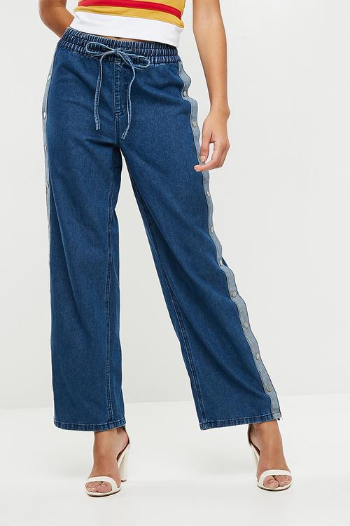 Popper side wide leg denim - blue 