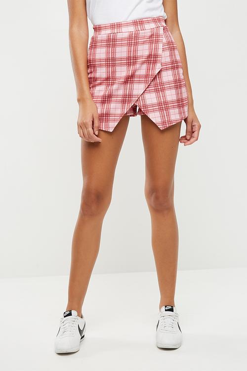 Scuba check wrap skort - pink 