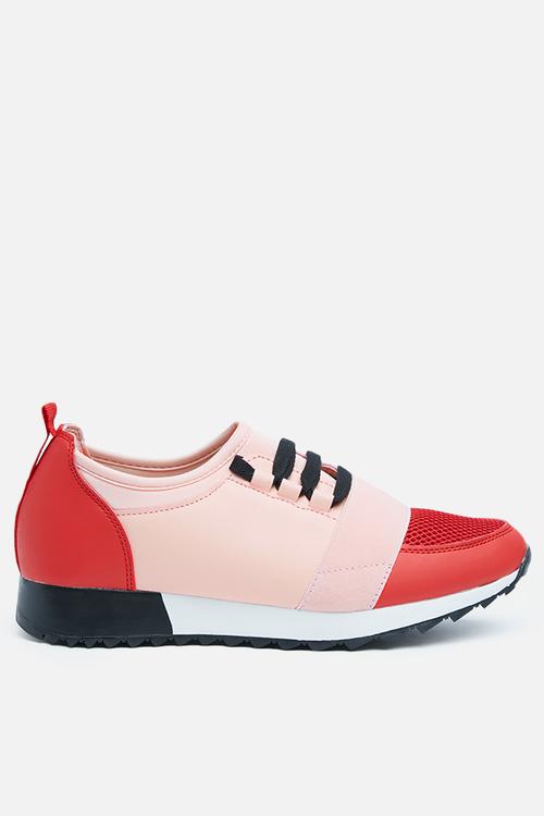 Front strap lace up runner - pink & red