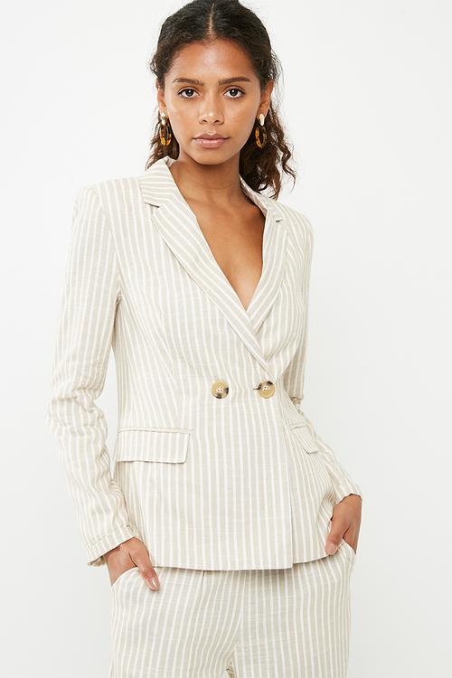 Linen blend suit blazer - beige & white 