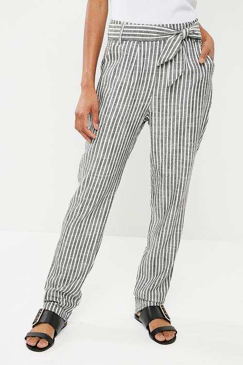 Linen blend self tie suit pants - charcoal & white 