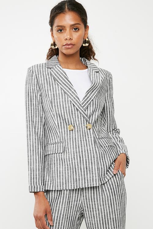 Linen blend suit blazer  - charcoal & white 