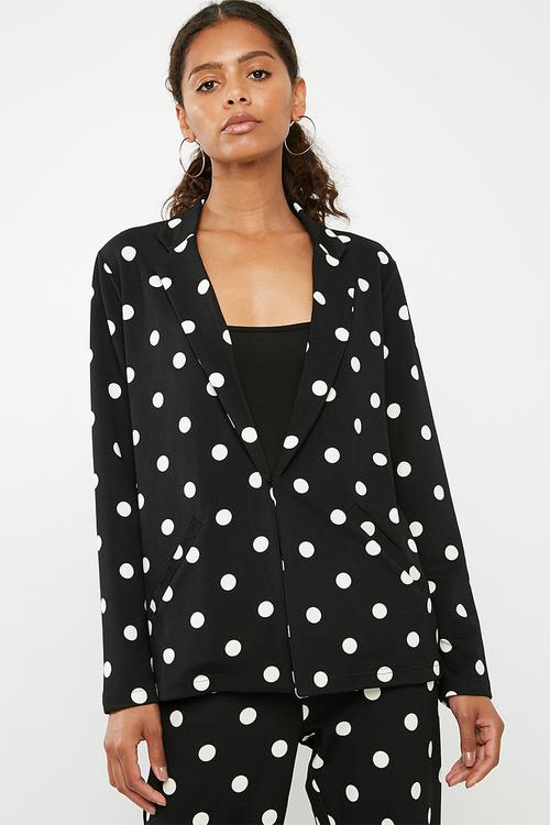 Spotted knit blazer - black & white 