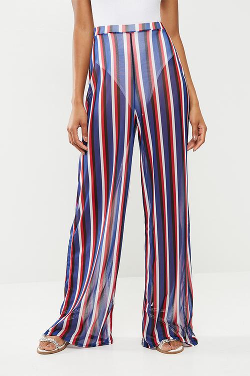 Mesh stripe wide leg trouser - multi 