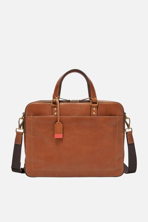 Defender leather double zip workbag - tan 