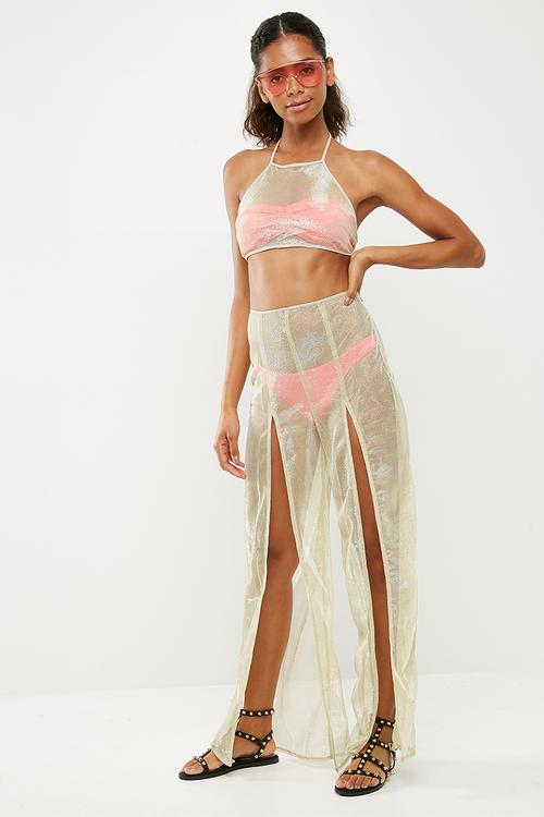 Halter split leg top and pant set - gold