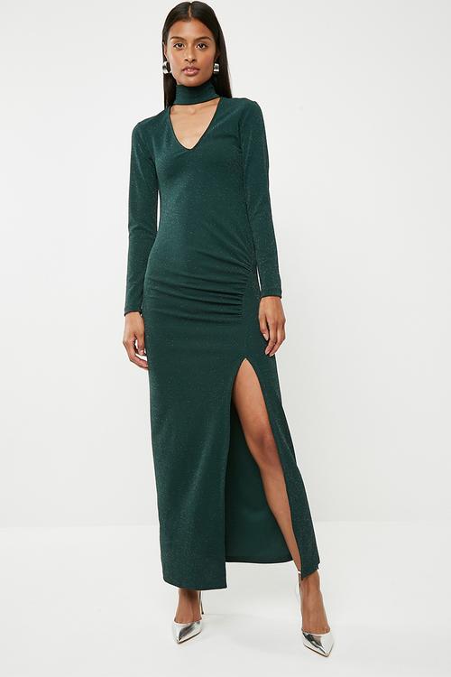 Statement shoulder maxi dress - green