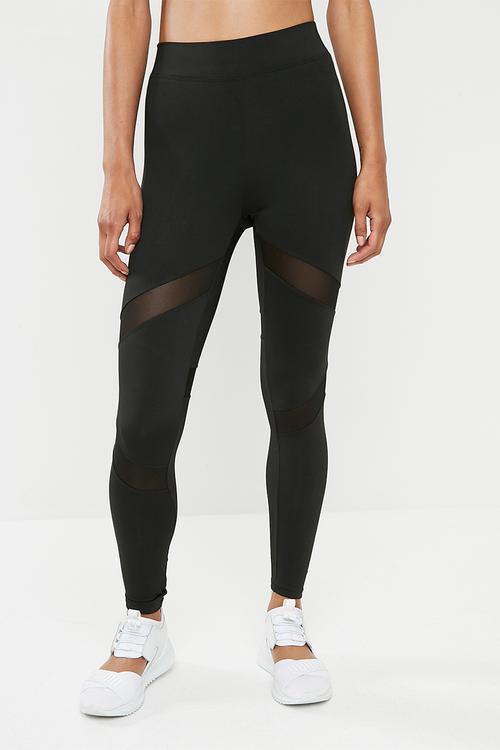 Active mesh panel gym leggings - black