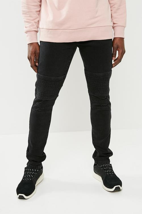 Spun skinny biker denims - black