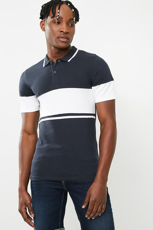 Tom muscle fit colour block polo - navy