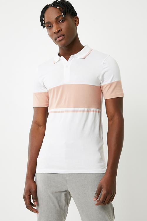 Tom muscle fit colourblock polo - pink
