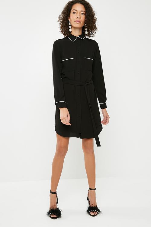 Shirt dress with contrasting tipping - black with white