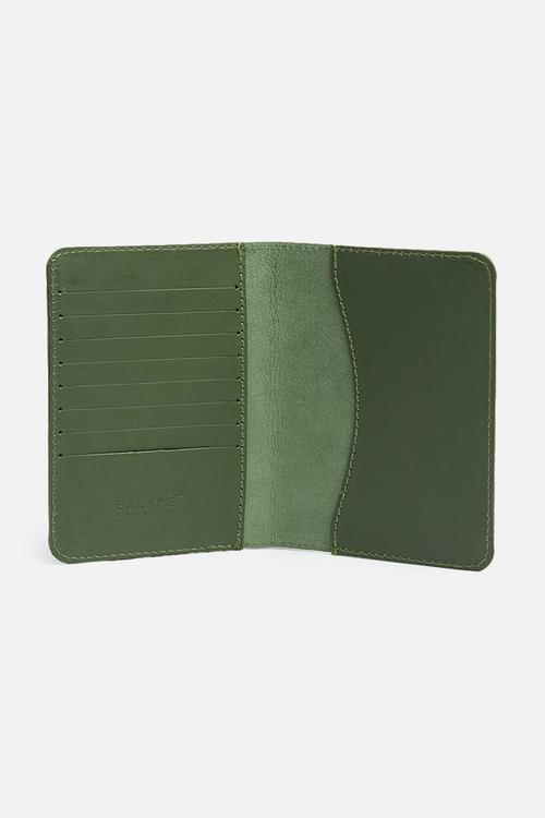 Leather passport holder - olive green