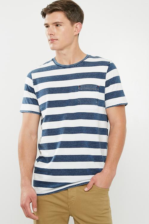 Stuart crew neck tee - blue & white 