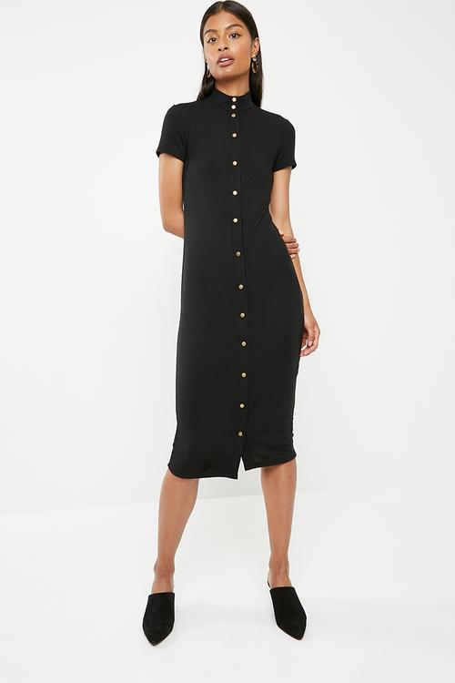 Midi bodycon with popper detail - black 