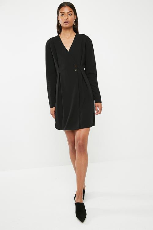 Short wrap dress with pleat detail - black 