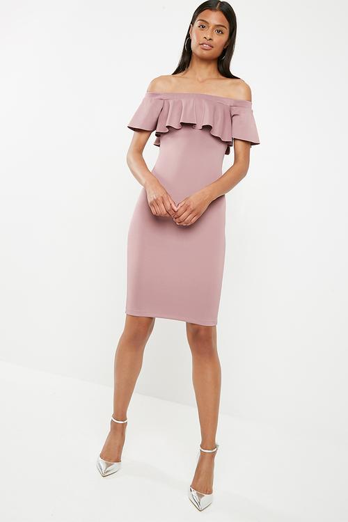 Bardot ruffle bodycon dress - pink 