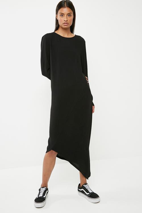 Asymetric back cut out midi dress - black