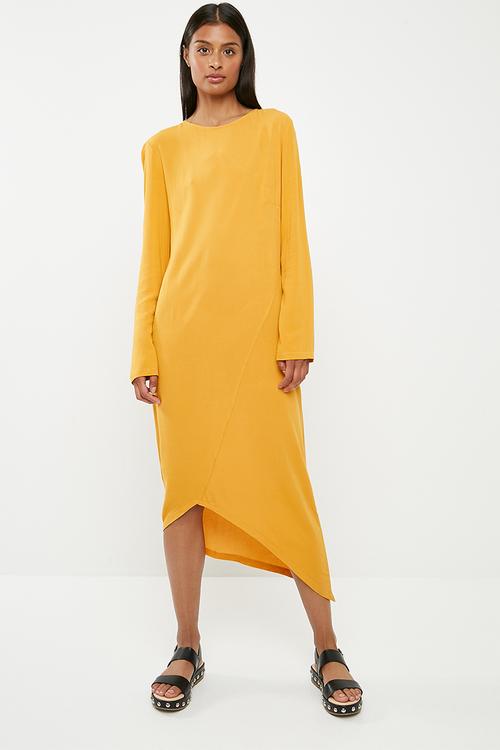 Asymetric back cut out midi dress - yellow