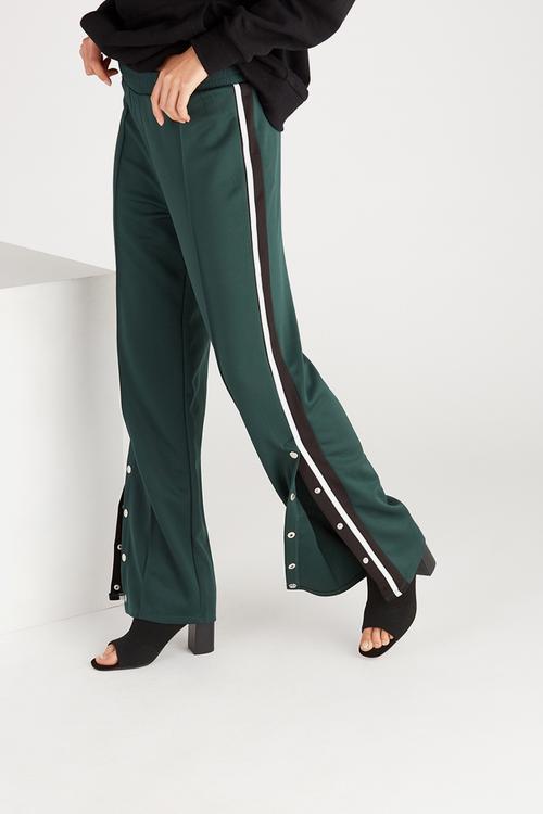 Side stripe wide leg trackpant - deep green 