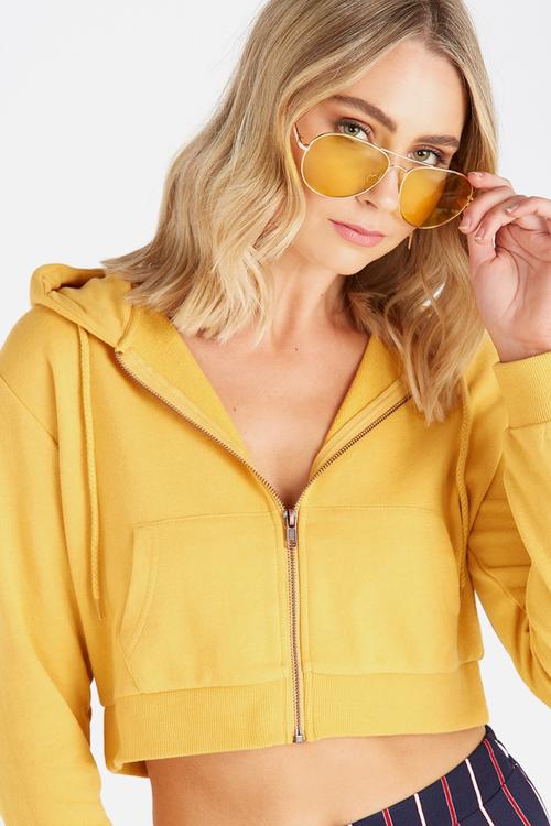 Cropped zip through hoodie - mustard 