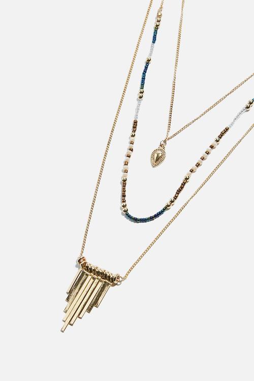 Beaded layered necklace set - gold