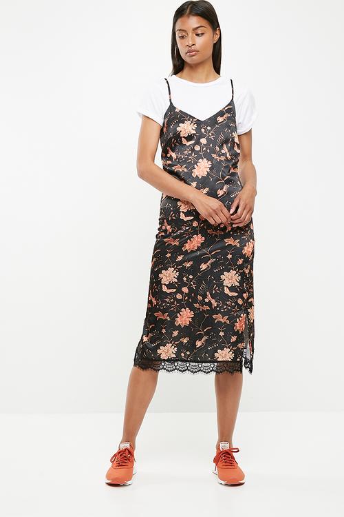 Midi slip dress with lace hem - multi