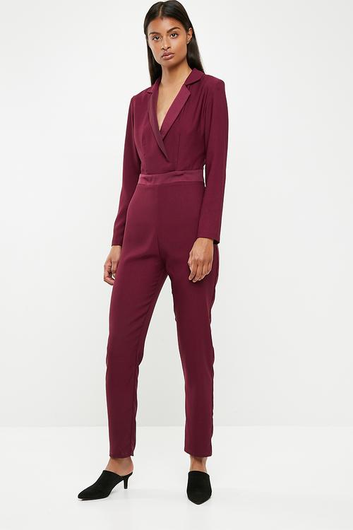 Longsleeve tailored jumpsuit - burgundy 