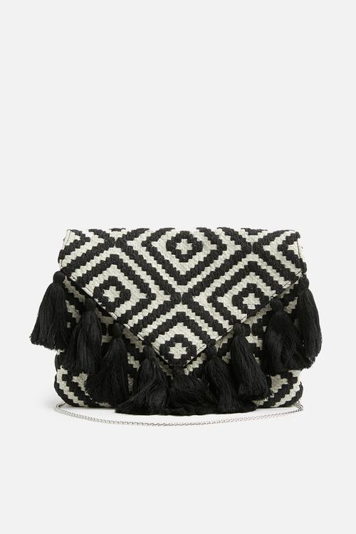 Aztec tassel clutch - black & white