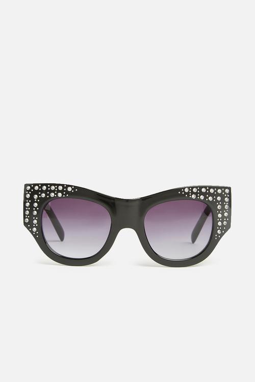 Embellished thick cat eye sunglasses - black