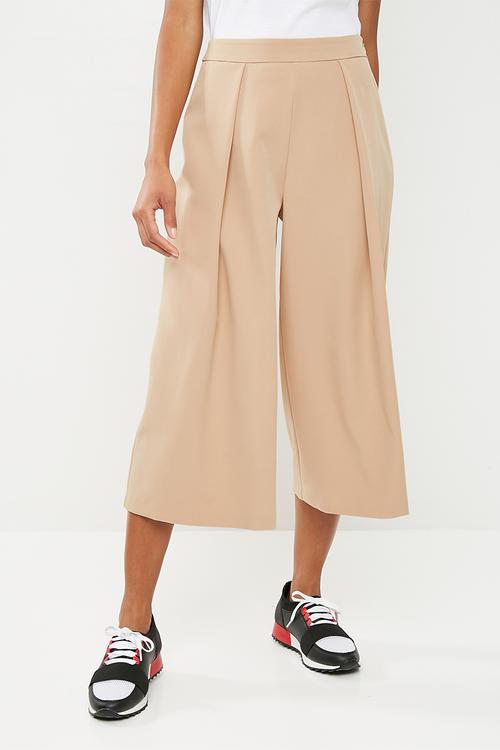Premium core pleat front culottes - beige 