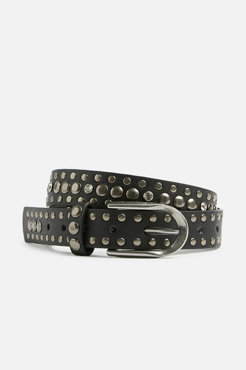 Thin metallic detail belt - black