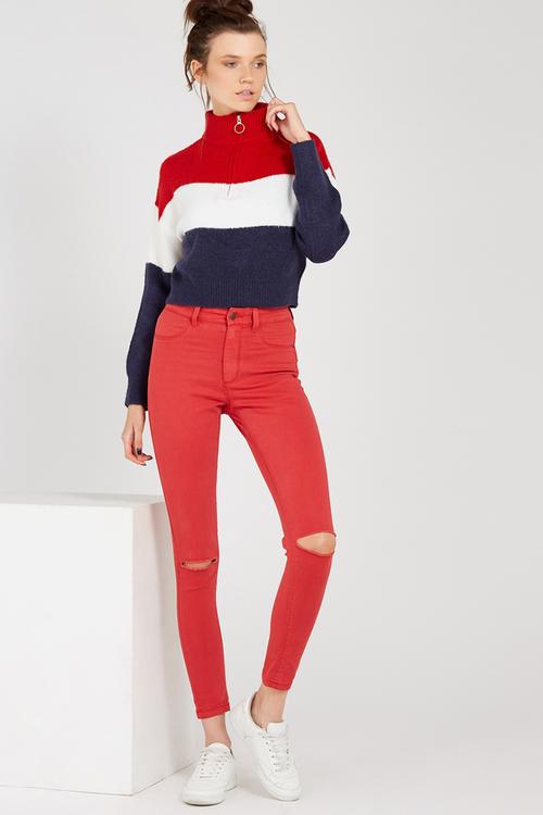 Skinny ripped jean - red