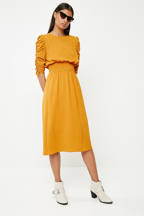 Shirred waist midi dress - yellow