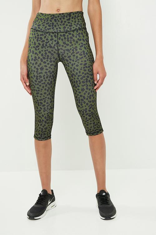 Animal print capri leggings - green & black 