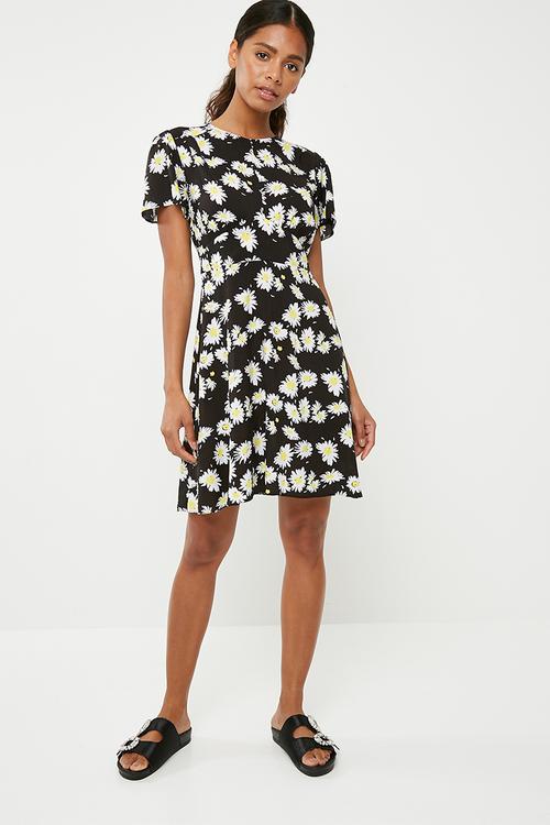 Short tea dress with keyhole - multi 