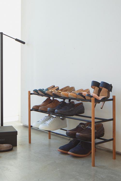 Plain extendable shoe rack 3 tier - black