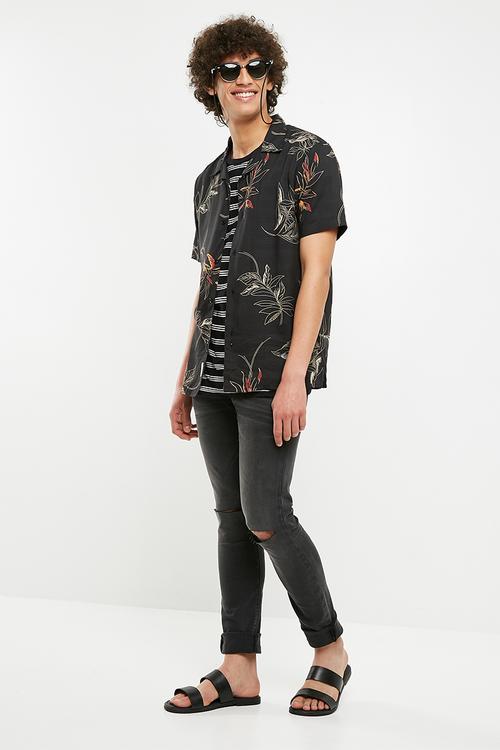 Venus printed short sleeve shirt - black