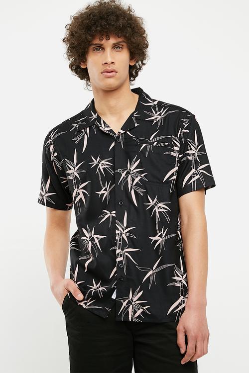Angkor printed short sleeve shirt - black & pink