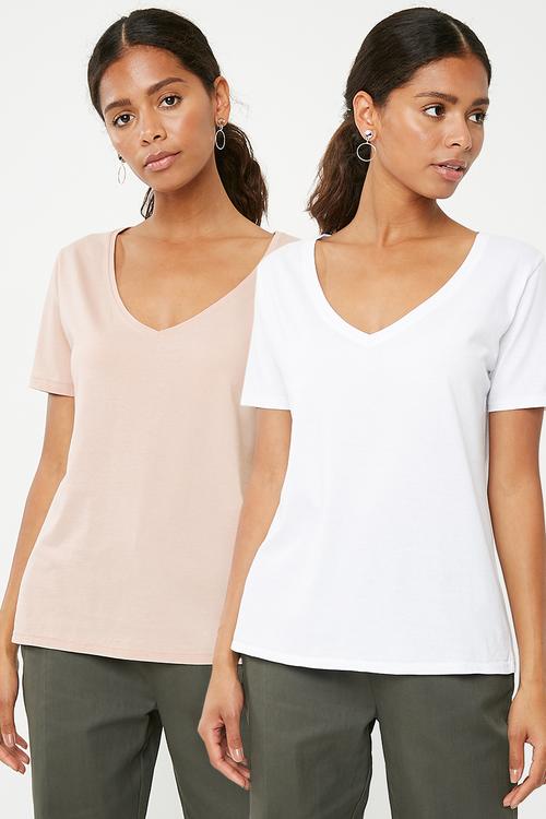 Boyfriend tee 2 pack - white & pink 