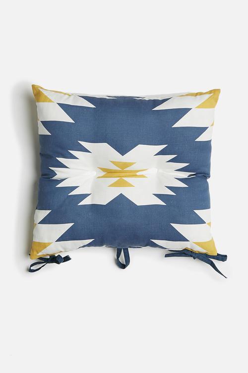 Outdoor seat cushion - aztec navy & mustard