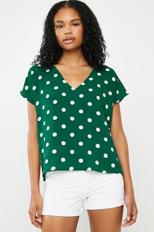 V-neck blouse - green & white 