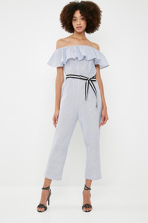 Frill jumpsuit - blue & white