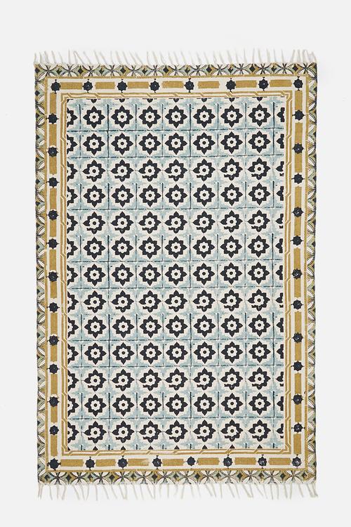 Farrah printed rug - mustard & blue
