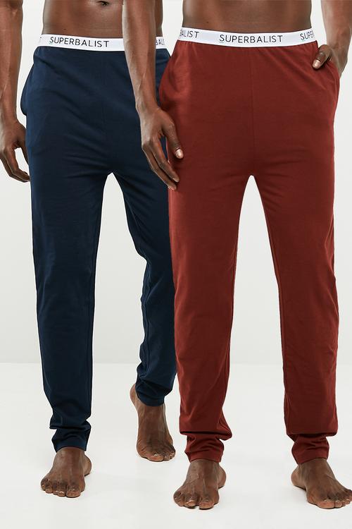 Knit slim lounge pant 2 pack - navy & maroon