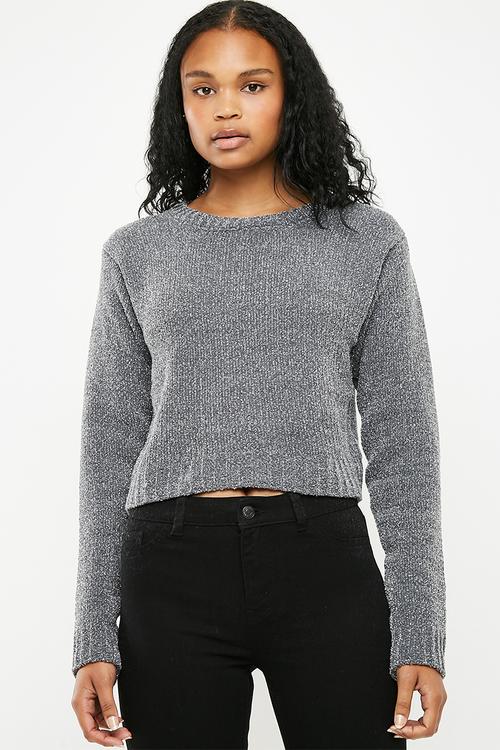 Lurex chenille crop jumper - grey 